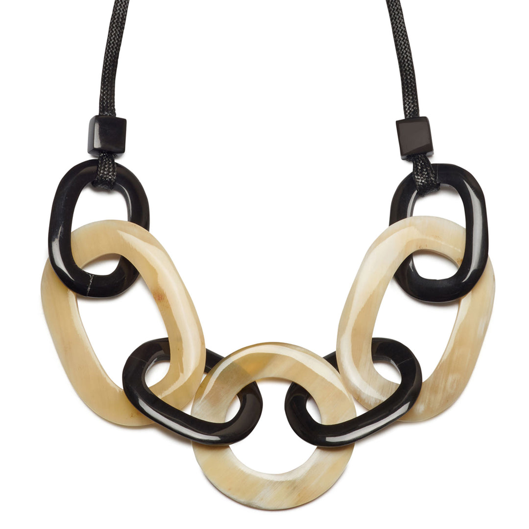 White natural horn link and cord necklace