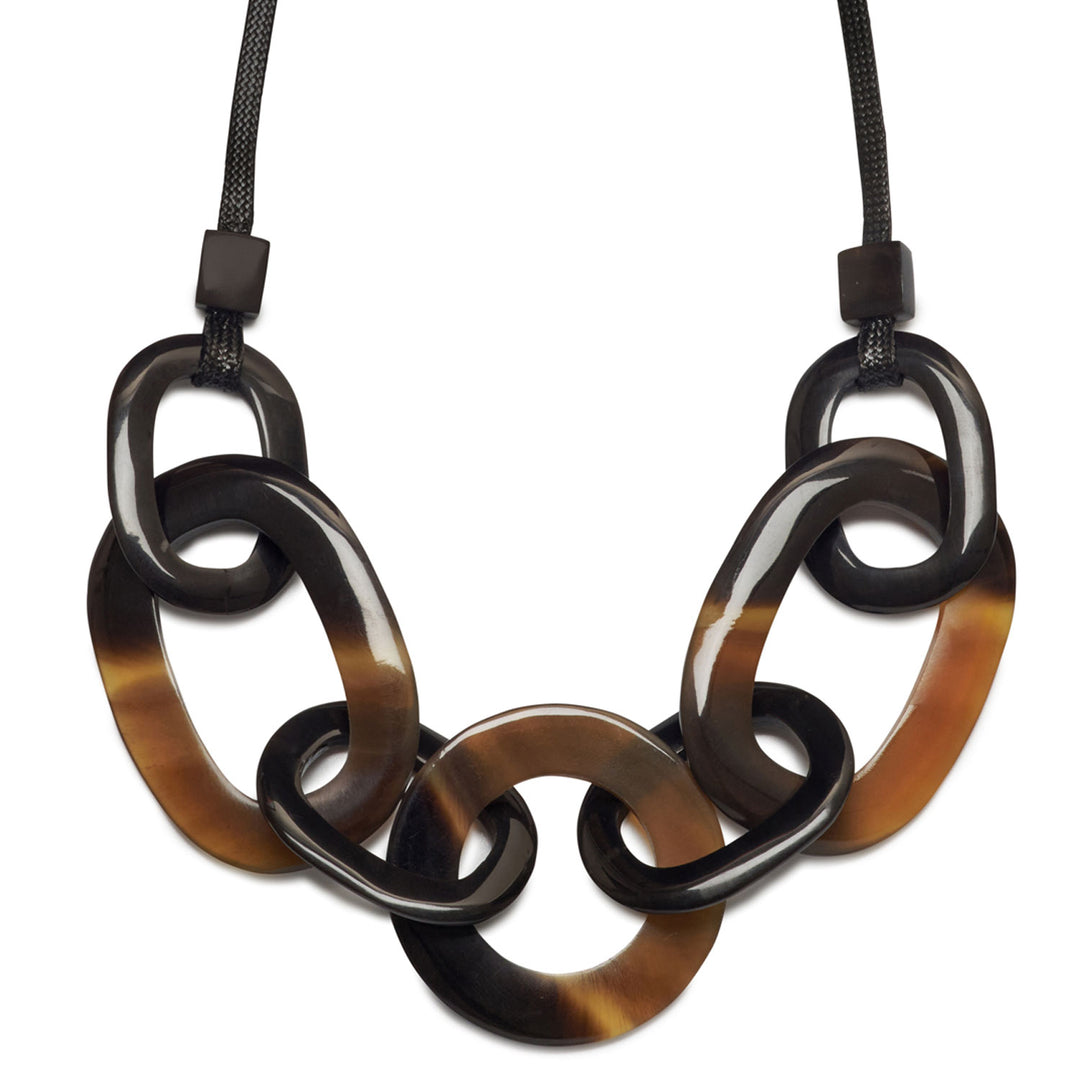 Brown natural horn link and cord necklace