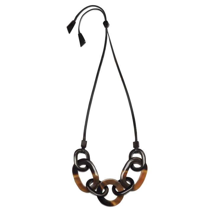 Brown natural horn link and cord necklace