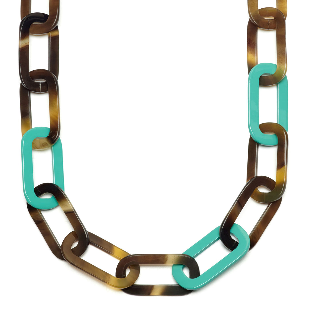 Aquamarine and brown Natural large rectangle link necklace