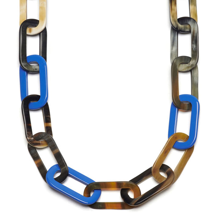 Bright Blue and black Natural large rectangle link necklace