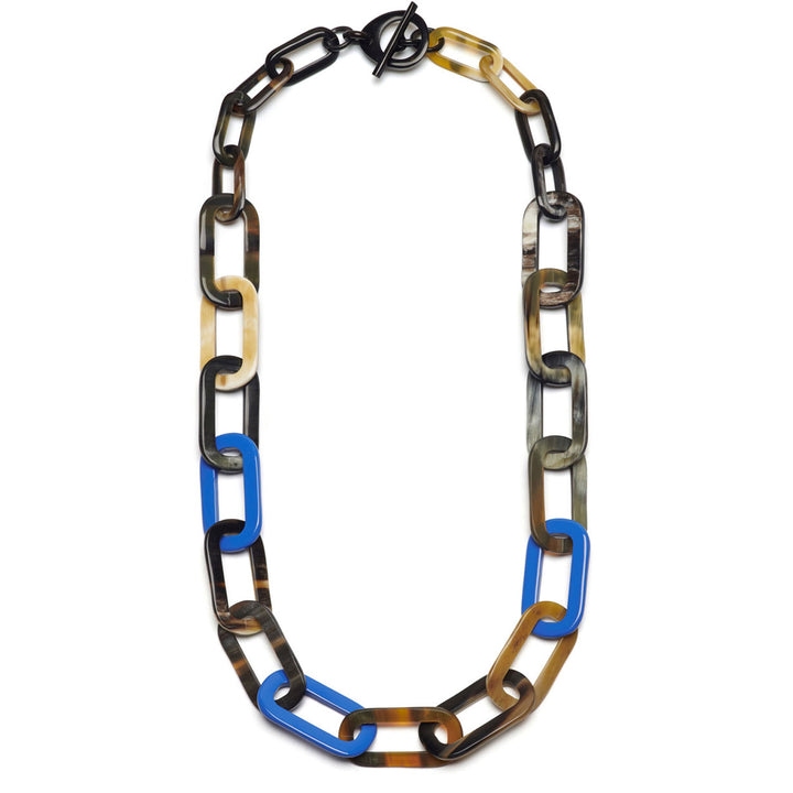 Bright Blue and black Natural large rectangle link necklace