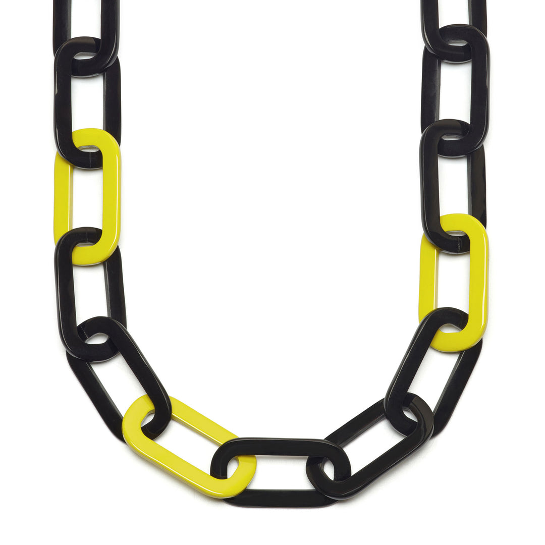 Chartreuse and black large rectangle link necklace