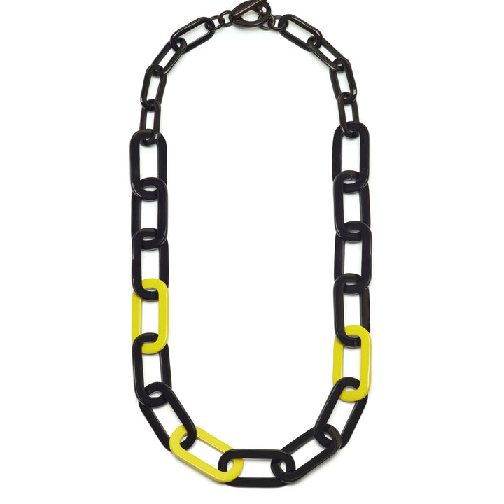 Chartreuse and black large rectangle link necklace