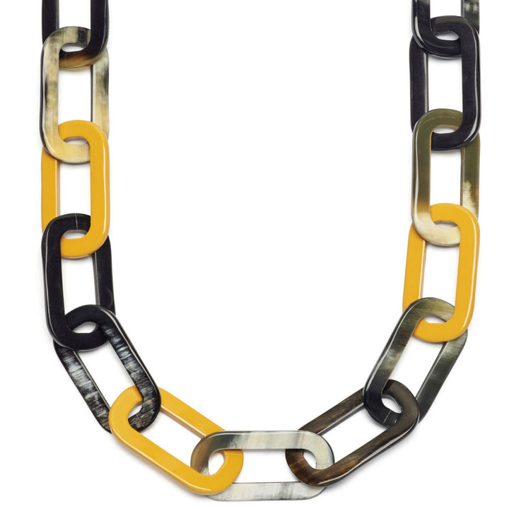 Mustard Yellow and natural horn rectangle link necklace