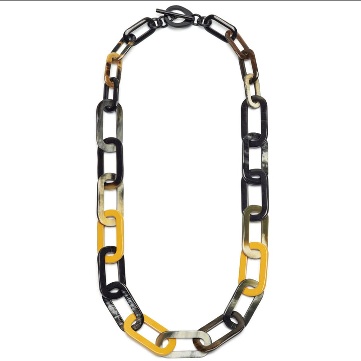 Mustard Yellow and natural horn rectangle link necklace