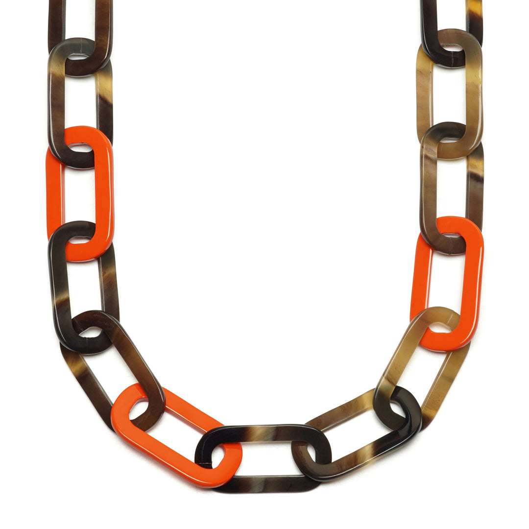 Orange and brown Natural large rectangle link necklace