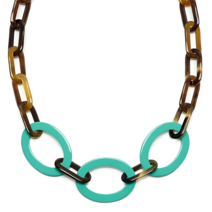 Aquamarine and Brown Mid length horn necklace