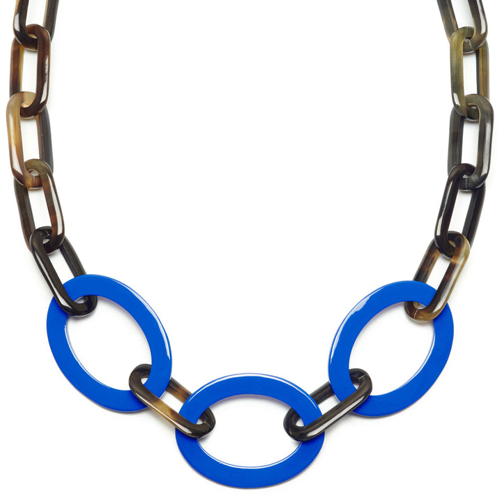 Blue and Black natural mid length horn necklace