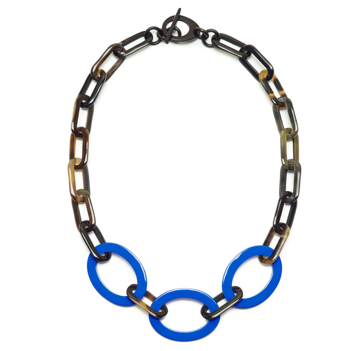 Blue and Black natural mid length horn necklace