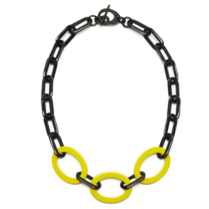 Chartreuse and black Mid length horn necklace