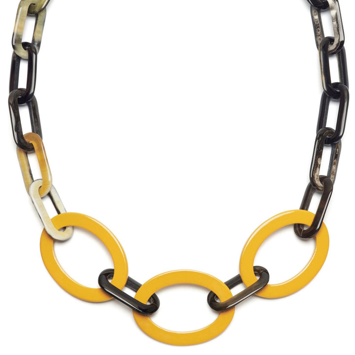Mustard Yellow and Natural horn Oval Link Necklace
