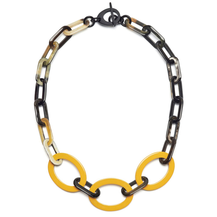 Mustard Yellow and Natural horn Oval Link Necklace