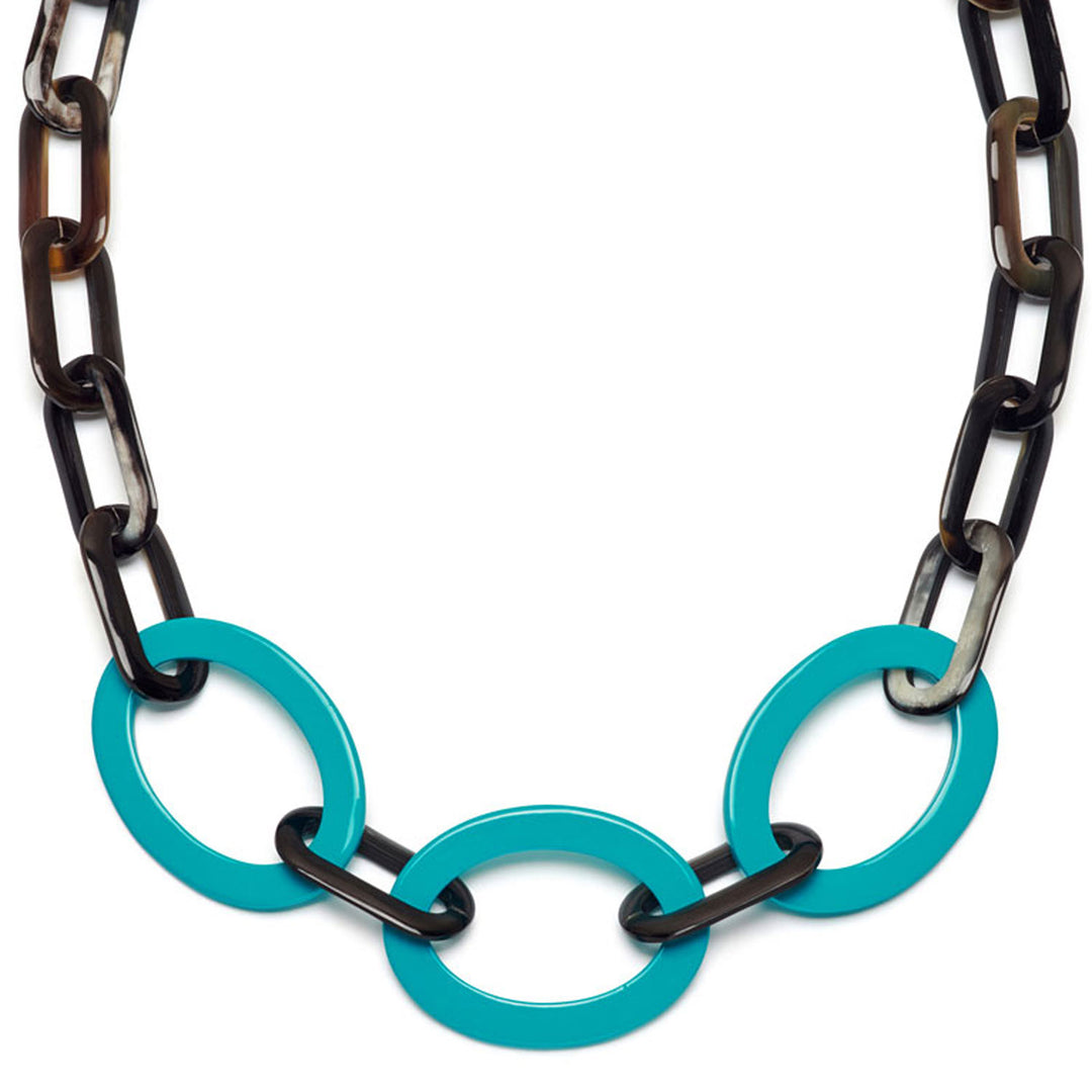 Branch Jewellery turquoise and Black natural horn mid length oval link necklace