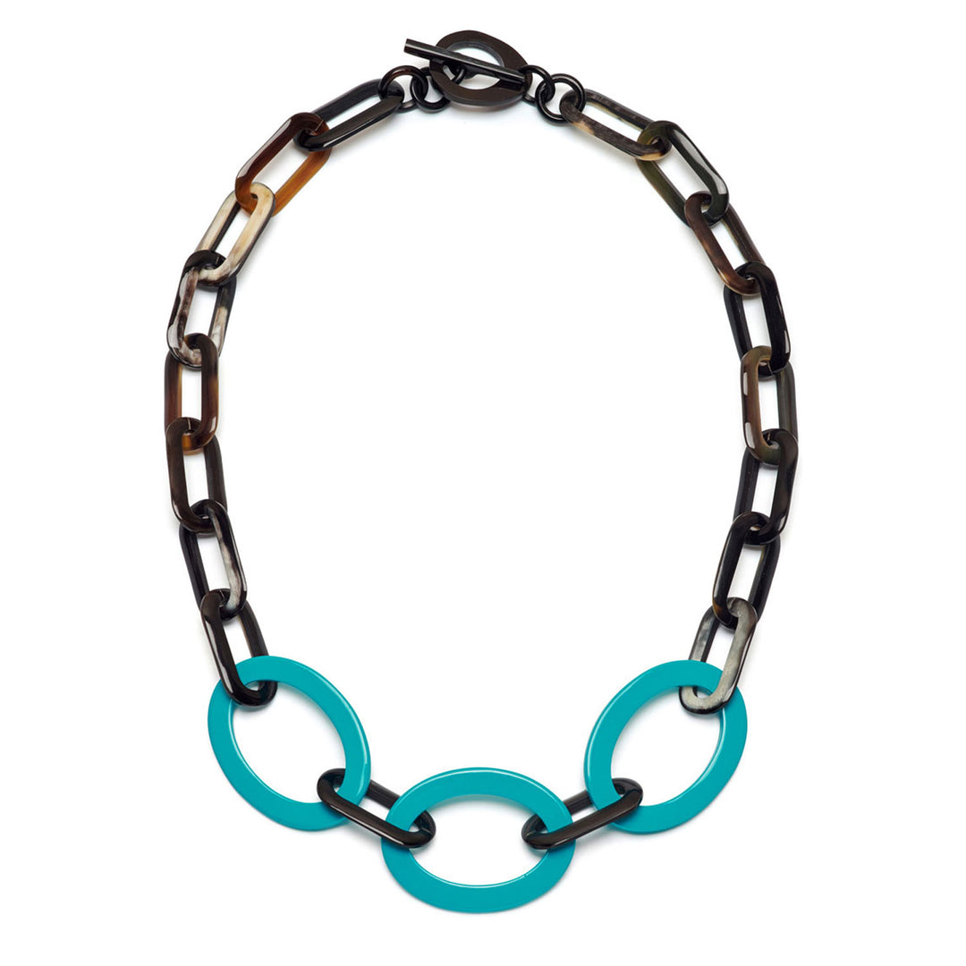 Branch Jewellery turquoise and Black natural horn mid length oval link necklace