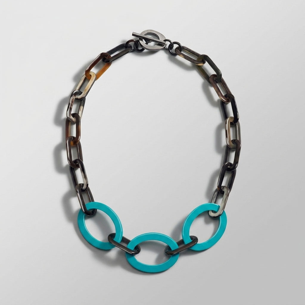 Branch Jewellery turquoise and Black natural horn mid length oval link necklace