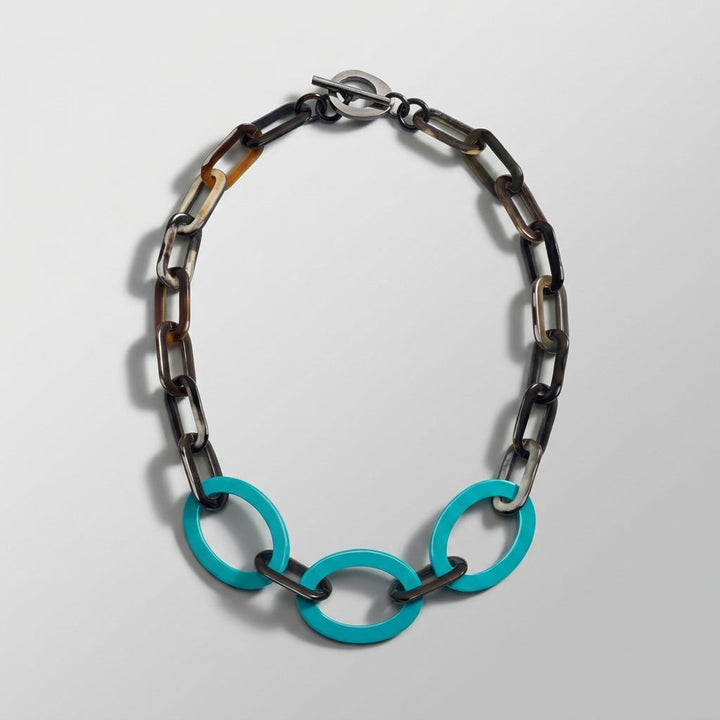 Branch Jewellery turquoise and Black natural horn mid length oval link necklace