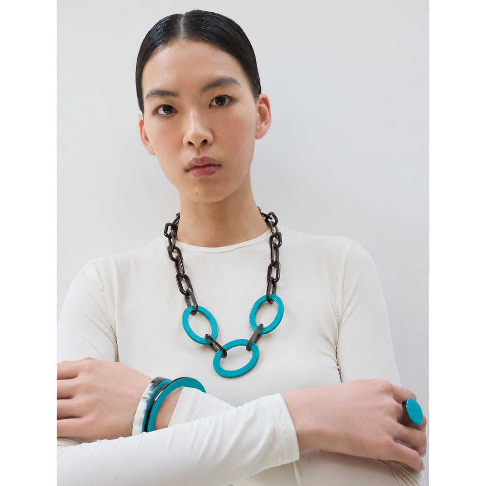 Branch Jewellery turquoise and Black natural horn mid length oval link necklace
