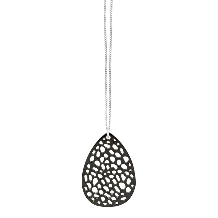 Petra Black and Silver Patterned Teardrop Pendant