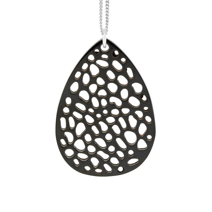 Petra Black and Silver Patterned Teardrop Pendant