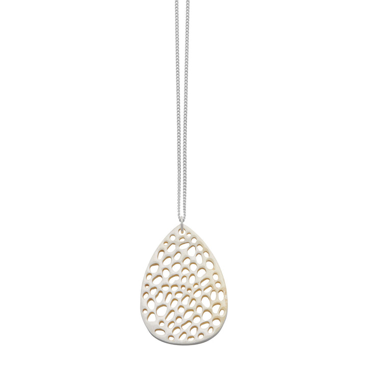 Petra White and Silver Patterned Teardrop Pendant