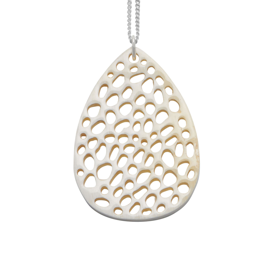 Petra White and Silver Patterned Teardrop Pendant