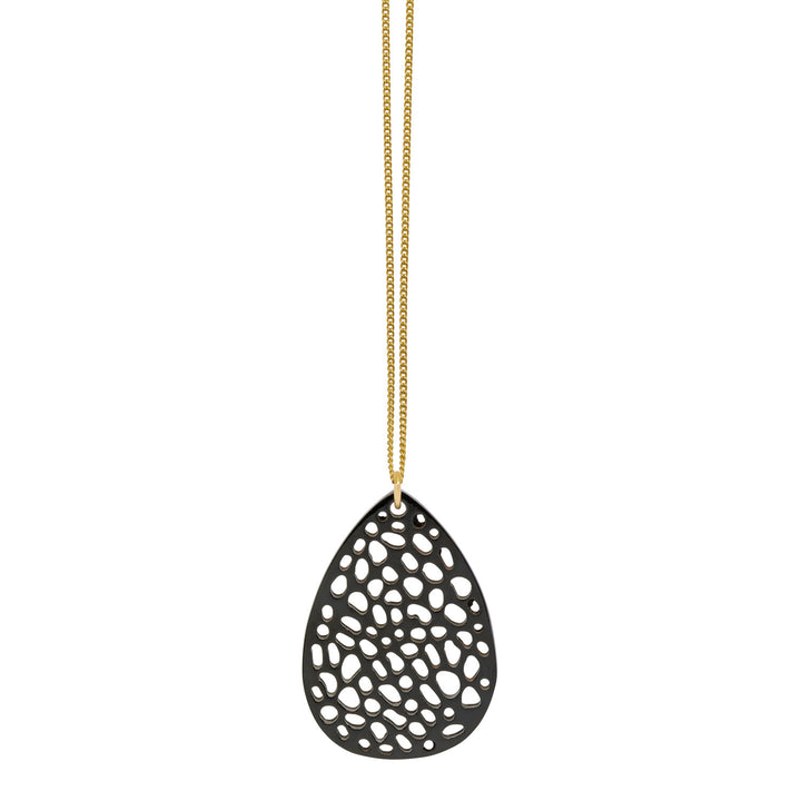 Petra Black and Gold Patterned Teardrop Pendant
