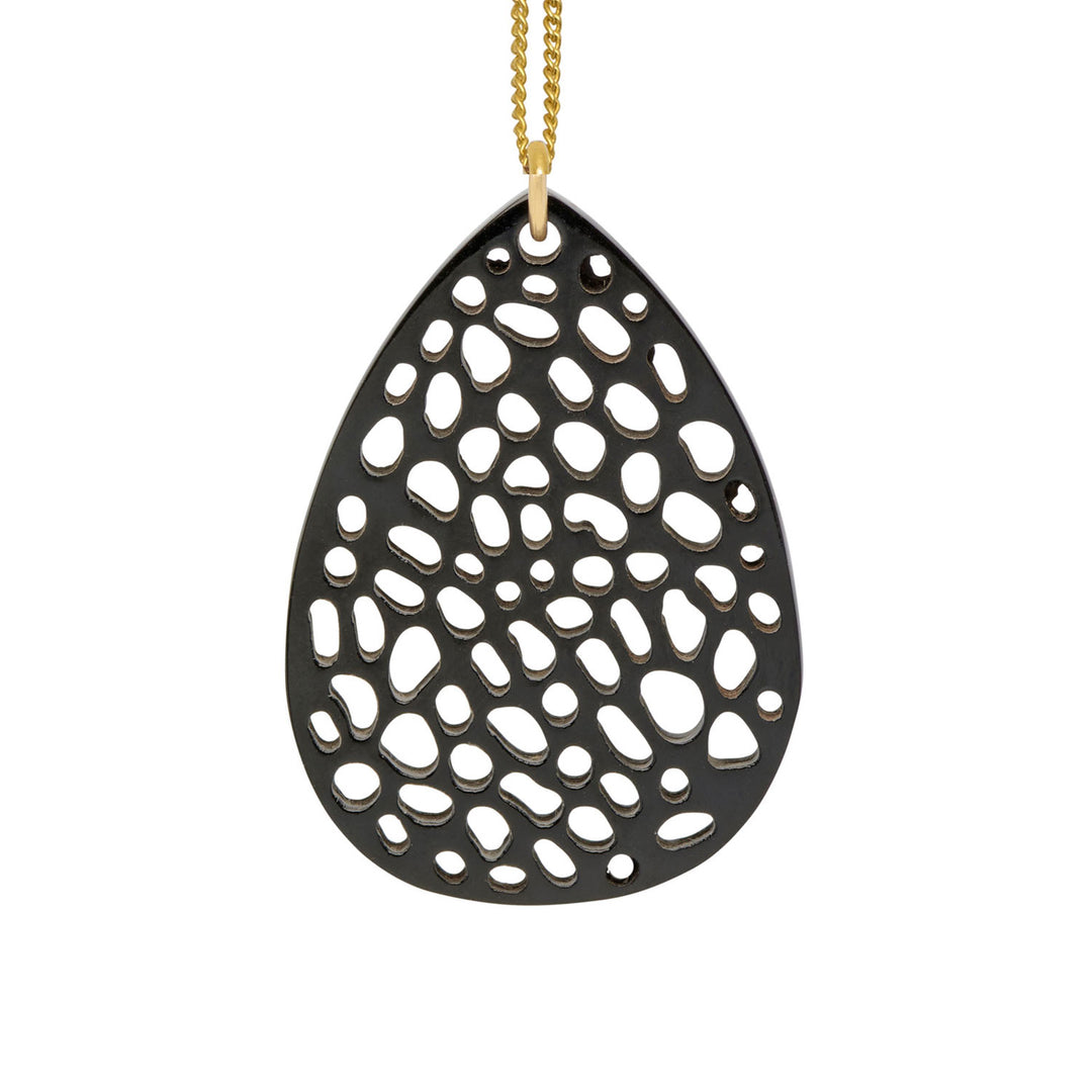 Petra Black and Gold Patterned Teardrop Pendant