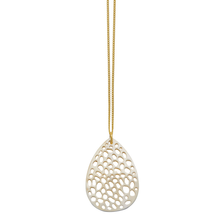 Petra White and Gold Patterned Teardrop Pendant