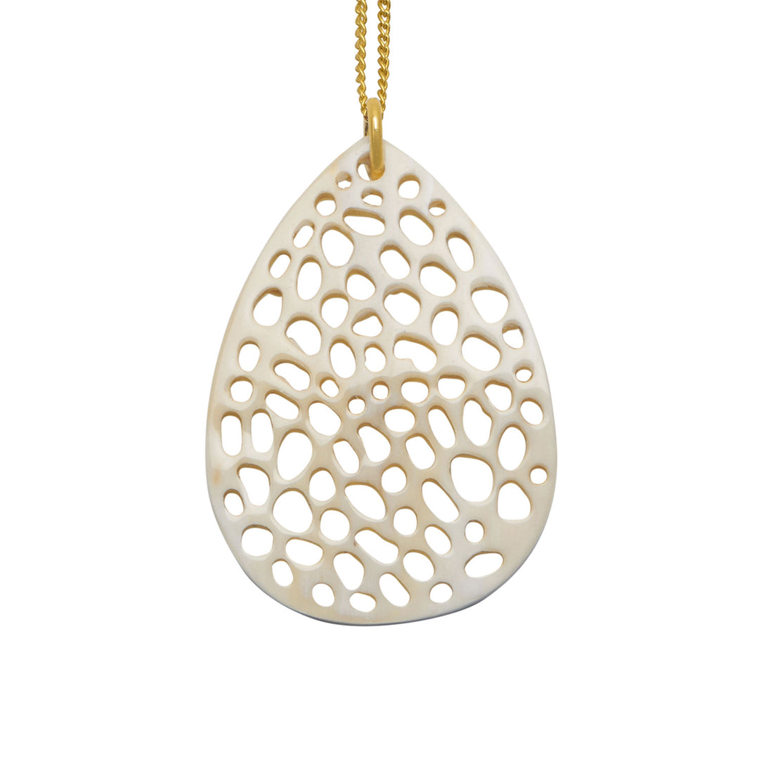 Petra White and Gold Patterned Teardrop Pendant