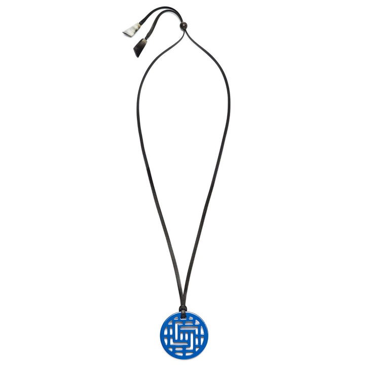 Moko Geometric Patterned Blue Round cut-out Horn Pendant