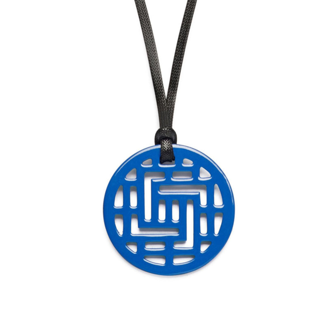 Moko Geometric Patterned Blue Round cut-out Horn Pendant