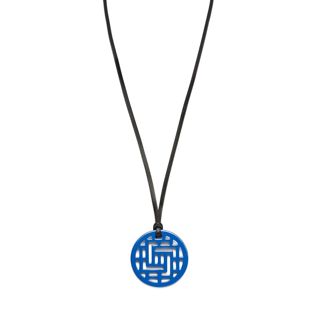 Moko Geometric Patterned Blue Round cut-out Horn Pendant