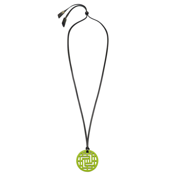 Moko Geometric Patterned Lime Green Round cut-out Horn Pendant