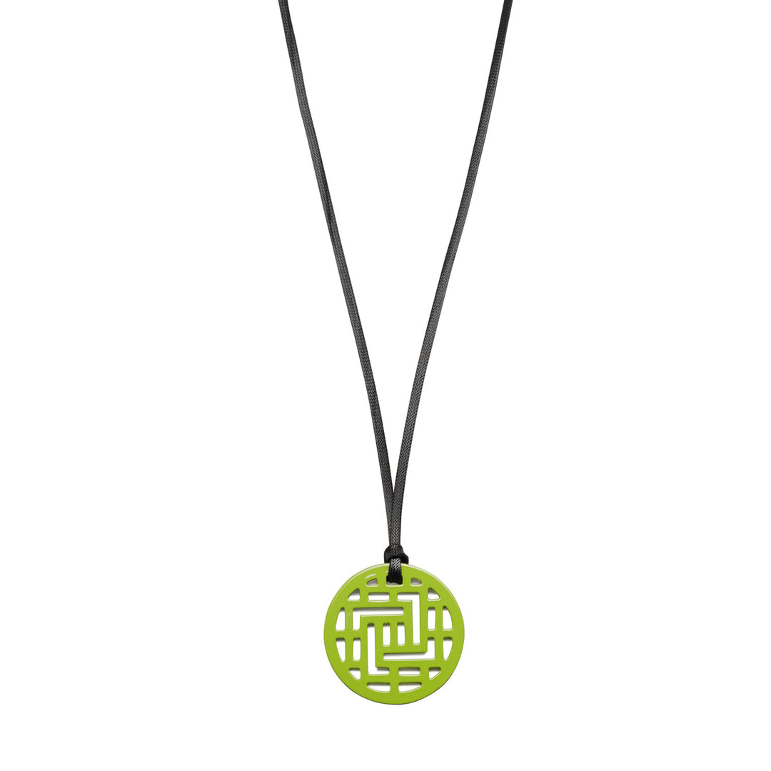 Moko Geometric Patterned Lime Green Round cut-out Horn Pendant
