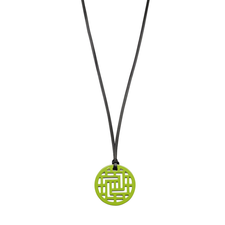 Moko Geometric Patterned Lime Green Round cut-out Horn Pendant