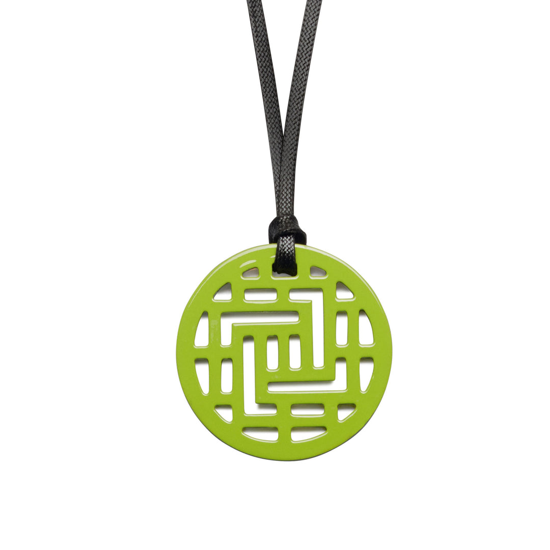 Moko Geometric Patterned Lime Green Round cut-out Horn Pendant