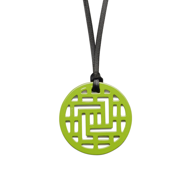Moko Geometric Patterned Lime Green Round cut-out Horn Pendant