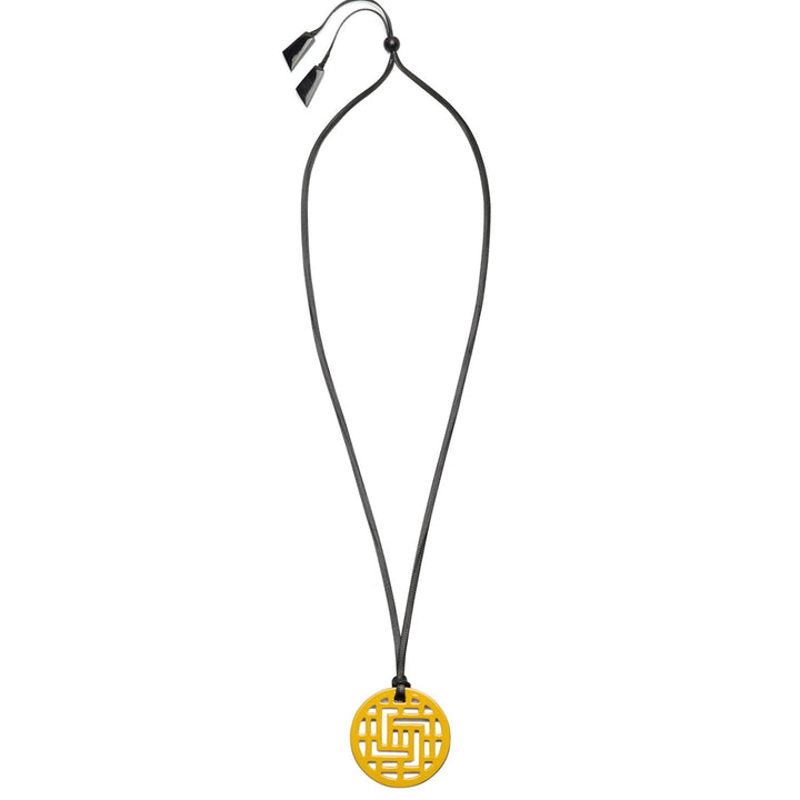 Moko Geometric Patterned Yellow Round cut-out Horn Pendant