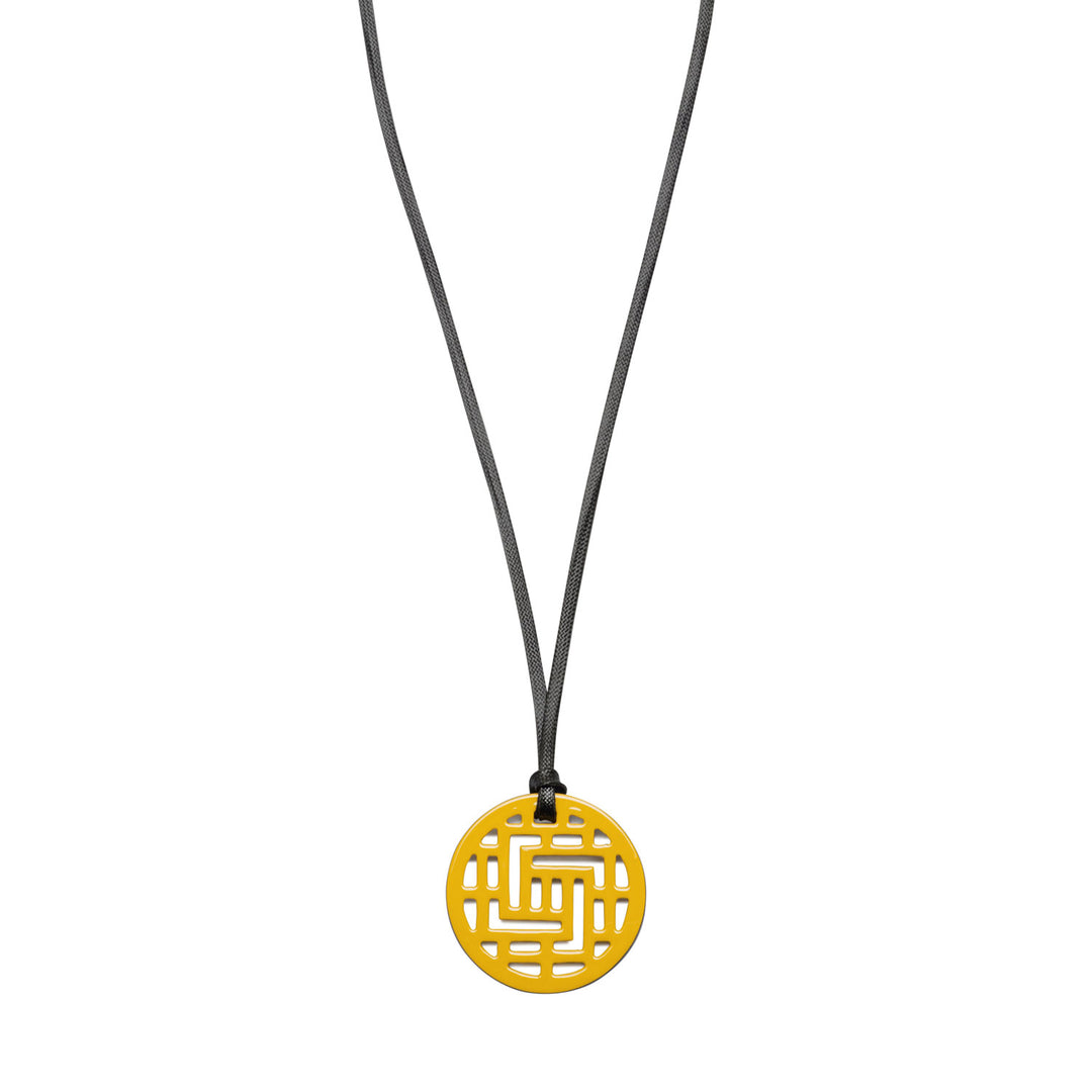 Moko Geometric Patterned Yellow Round cut-out Horn Pendant