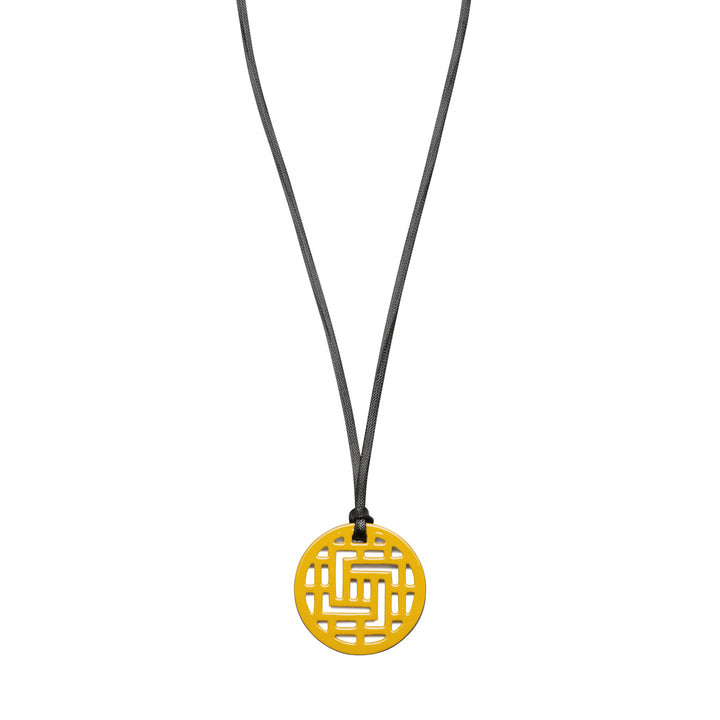 Moko Geometric Patterned Yellow Round cut-out Horn Pendant