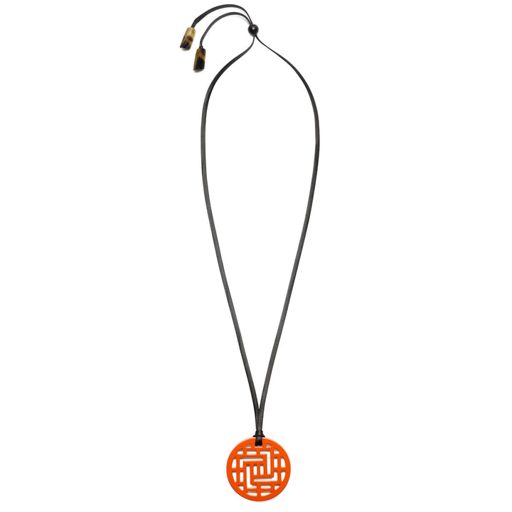 Moko Geometric Patterned Orange Round cut-out Horn Pendant