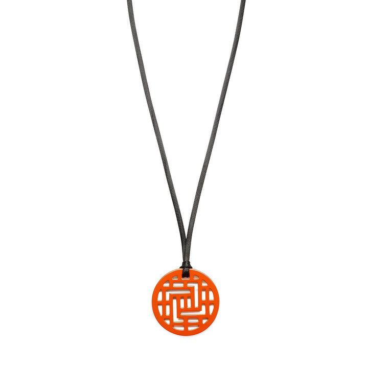 Moko Geometric Patterned Orange Round cut-out Horn Pendant