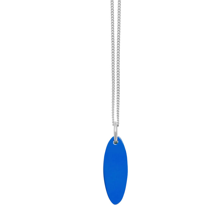 Bright blue and black reversible oval pendant - Silver