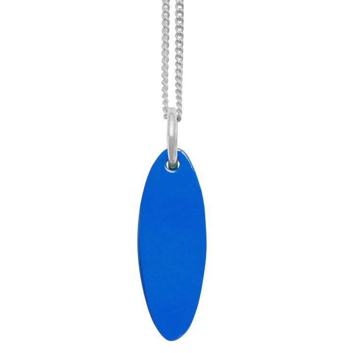 Bright blue and black reversible oval pendant - Silver