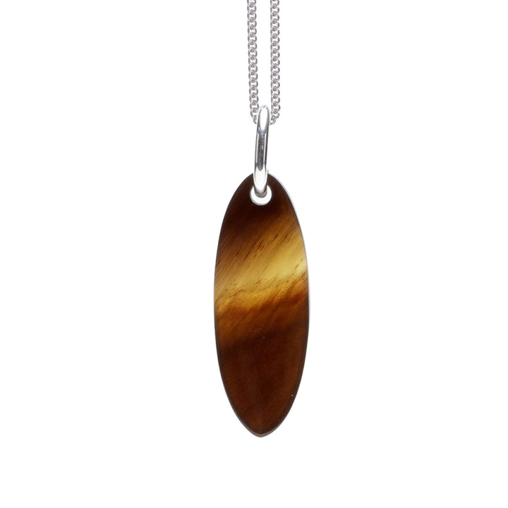 Branch Jewellery - Natural Brown short Oval Horn Pendant - Silver