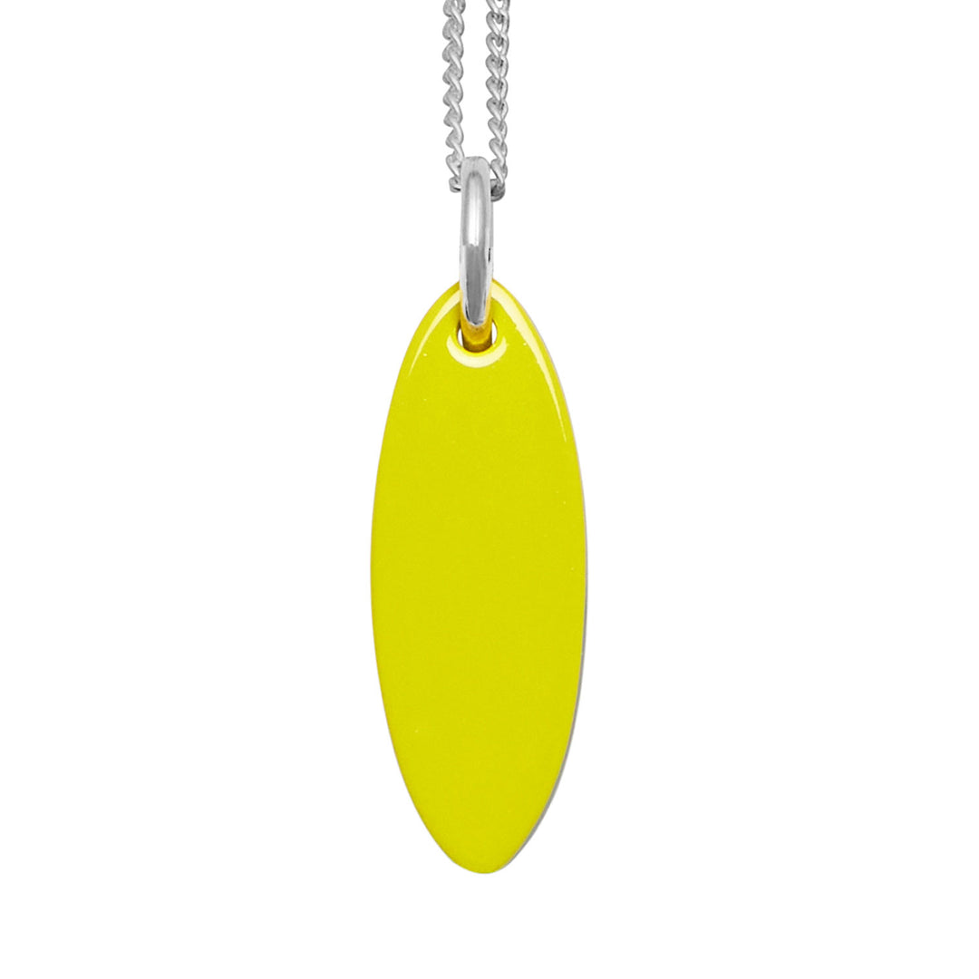 Chartreuse and black reversible oval pendant - Silver