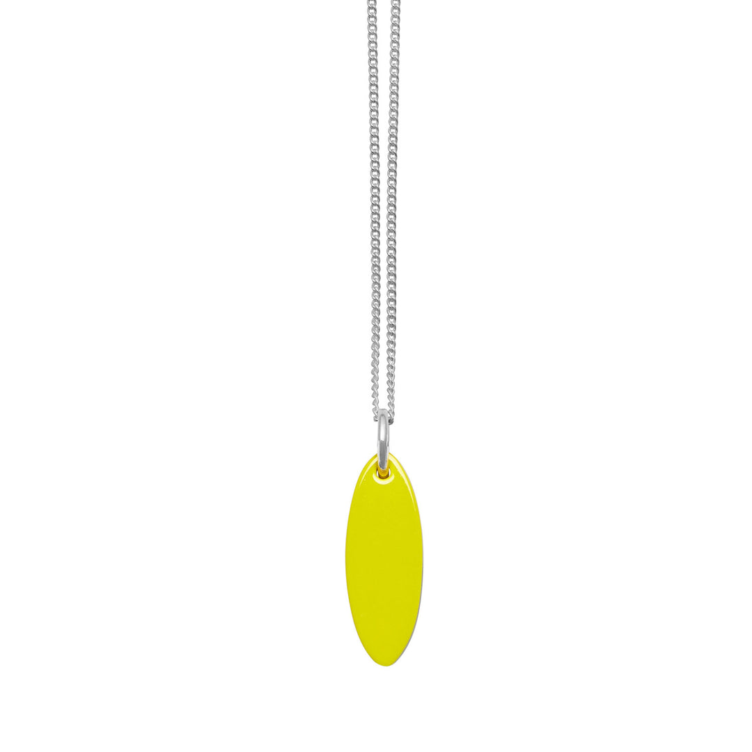 Chartreuse and black reversible oval pendant - Silver