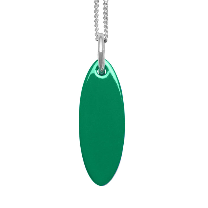 Emerald green and black reversible oval pendant - Silver