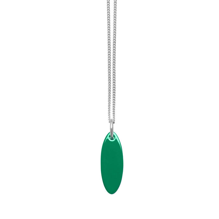 Emerald green and black reversible oval pendant - Silver